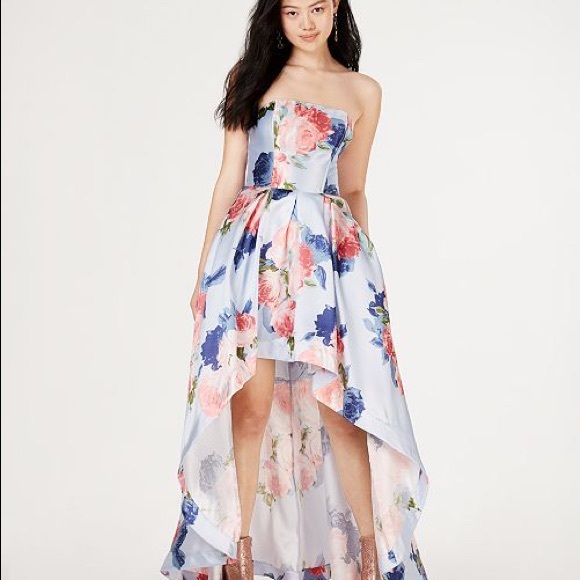 Macy S Dresses Strapless Alloverfloral Highlow Gown Macys Poshmark
